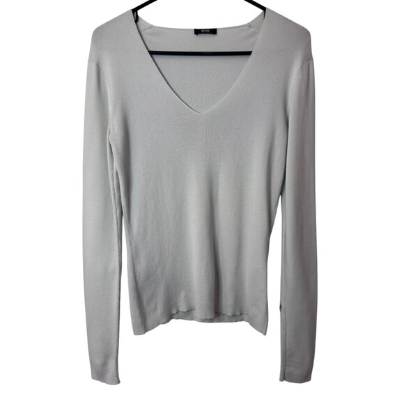Boss Hugo Boss light blue slim fit V-neck long-sleeve knit top size L - Picture 2 of 7